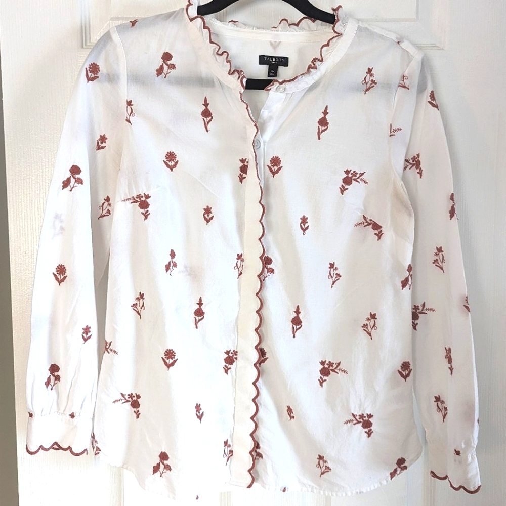 Talbots small cotton embroidered blouse